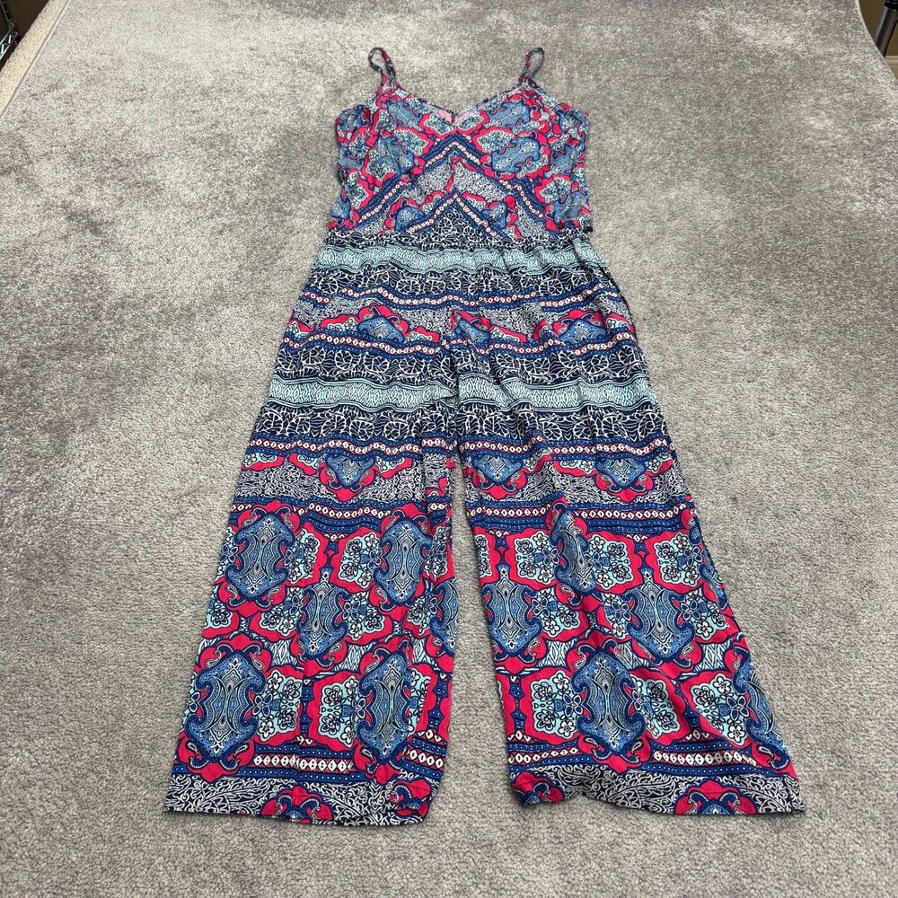 Tommy Bahama Paisley Wide Leg Jumpsuit Womens Medium Blue Red Rayon Boho Summer